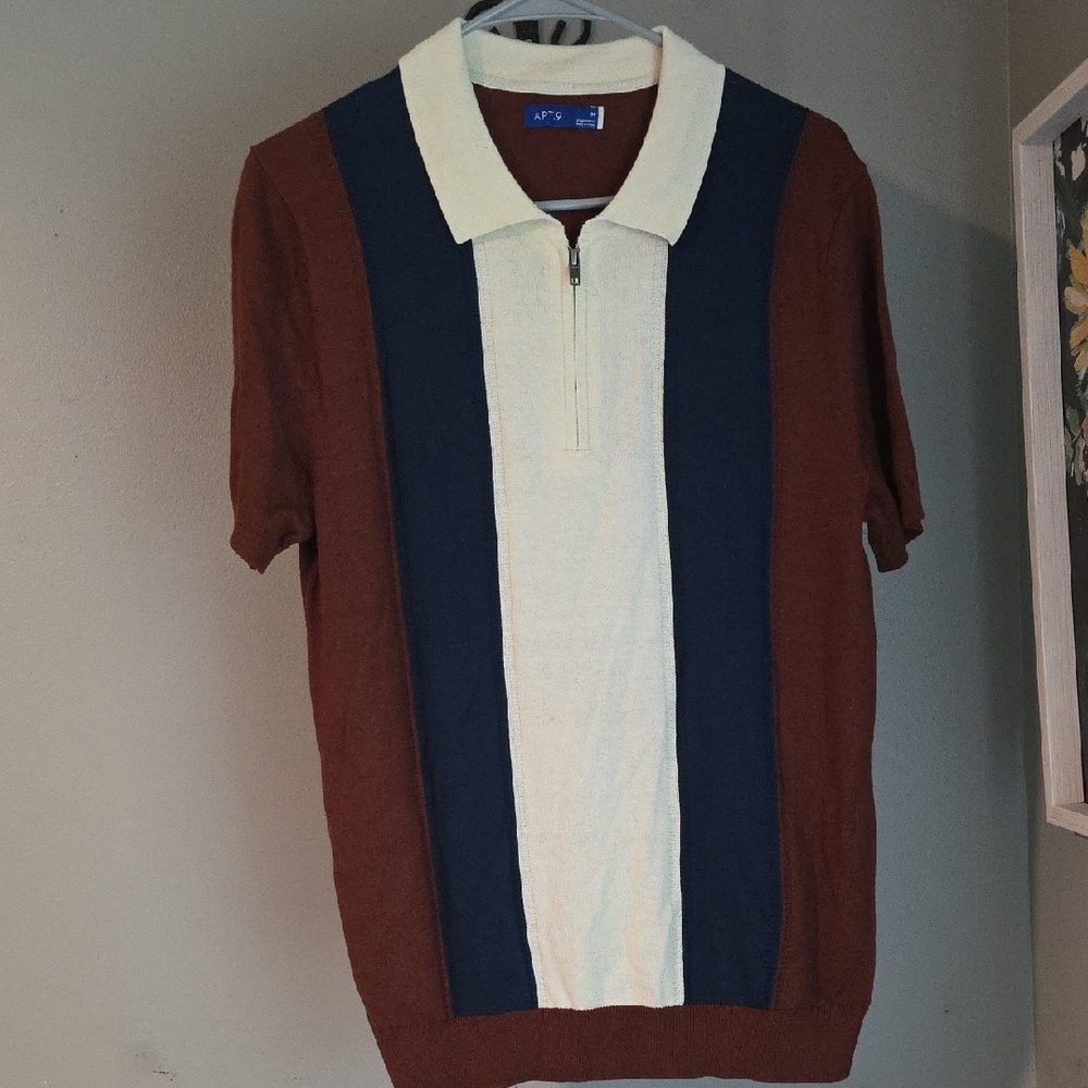 Apt. 9 Brown Quarter Zip Blue & Cream Polo Sweater NWOT Size Medium